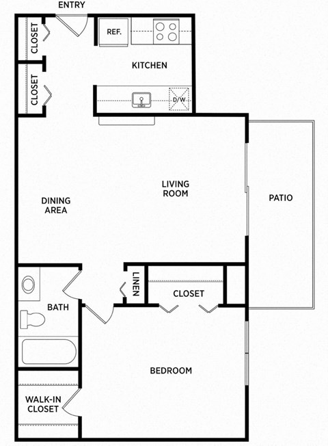 Floor plan for 1 bed, 1 bath, 772 sqft